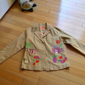 HEARTS OF PALM Size 6 Brown Island Tropical Lined Cotton Blazer Jacket NWT